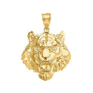 10k Solid Gold Roaring Tiger Head Pendant Charm